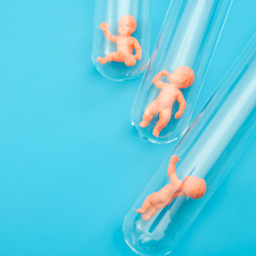 Baby-Puppen im Reagenzglas (Visual der Ringvorlesung "Fortpflanzung")